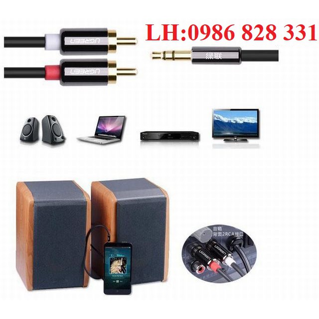 Cáp Audio 3.5 ra 2 đầu hoa sen 5m cao cấp Ugreen 10591