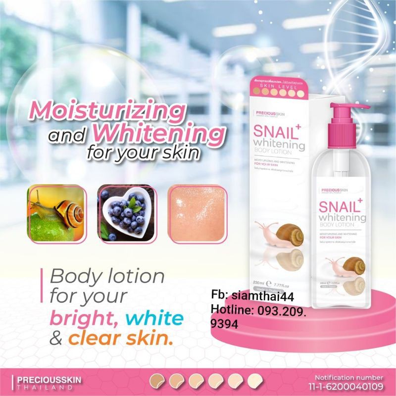 Lotion Dưỡng Ẩm & Trắng Da SNAIL Whitening Body Lotion Precious Skin Thái Lan 230ml