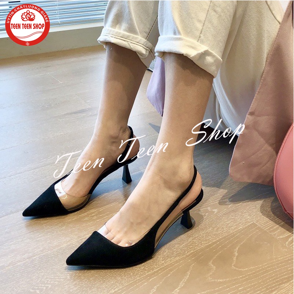 Giày cao gót TTS sandal nữ mũi nhọn gót thon phối mica quý phái, sang chảnh.