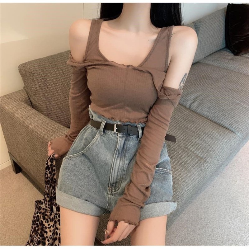 Áo Kiểu Tay Dài Trễ Vai Dáng Ôm Gợi Cảm Thời Trang Mùa Thu Cho Nữ