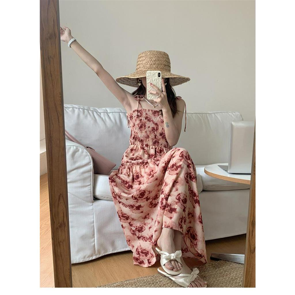 Đầm Hai Dây Họa Tiết Hoa Thời Trang Mùa Hè Pháp Kiểu Retro Mới 63999