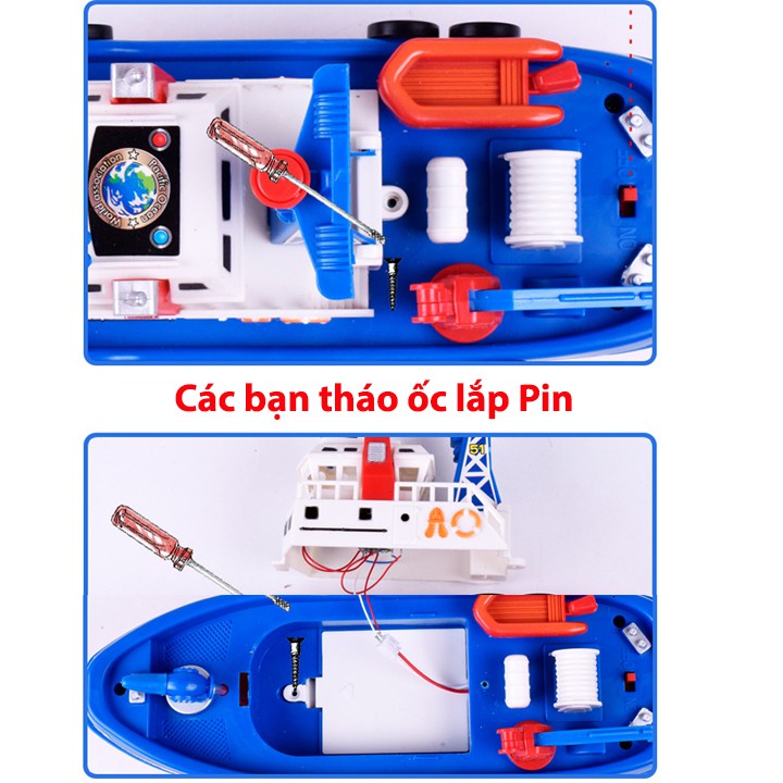 Đồ chơi Tàu Chiến cho bé, chạy bằng Pin có đèn chiếu sáng vòi rồng phun nước, hàng nhập khẩu