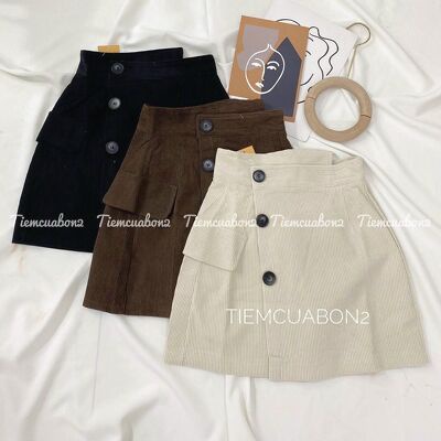 quần giả váy cạp cao khuy lệch chất nhung mềm mịn tôn dáng
