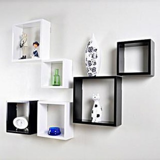 Bộ kệ gỗ trang trí treo tường 6 ô vuông như hình gỗ lỗi xanh chống ẩm cao cấp