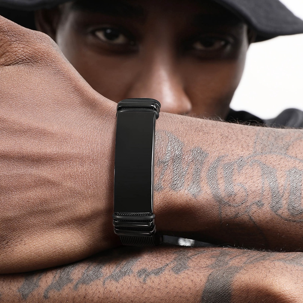 Vnox Vòng Tay Lưới Thép Titan Màu Đen Có Thể Điều Chỉnh Cho Nam