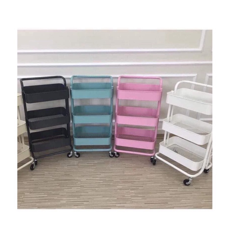 Xe đẩy gỗ 3 tầng có bánh xe, có ngăn kéo