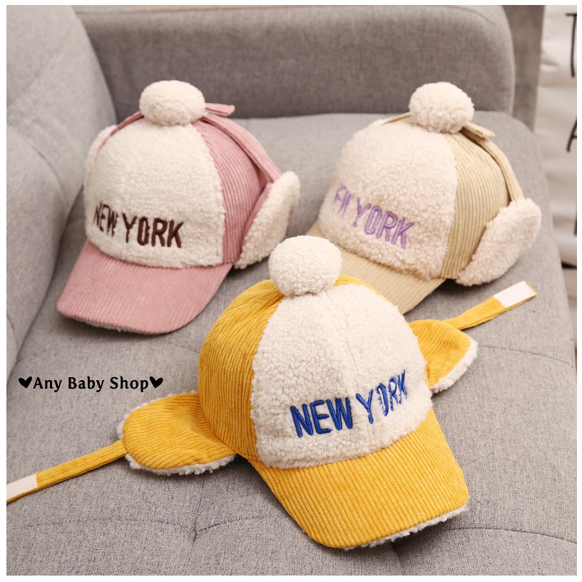 Mũ nón phi công in chữ NewYork cho bé trai bé gái có ốp tai nhiều màu dễ thương-hàng có sẵn ❣❣