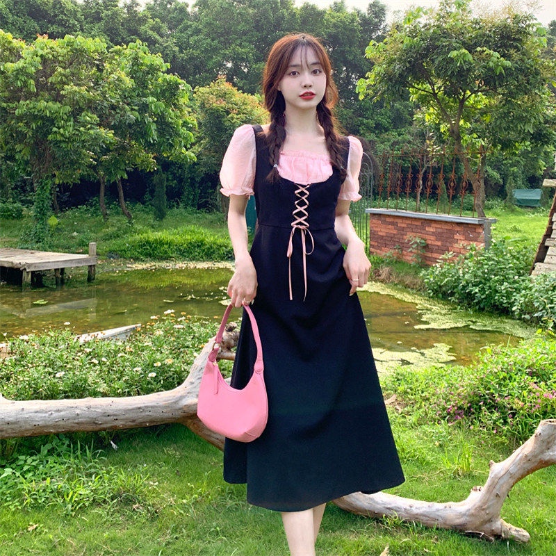 Đầm Dài Cổ Vuông Tay Phồng Giả Hai Mảnh Phong Cách Pháp Thời Trang Mùa Hè Hàng Mới Dành Cho Nữ Cỡ Lớn 2022