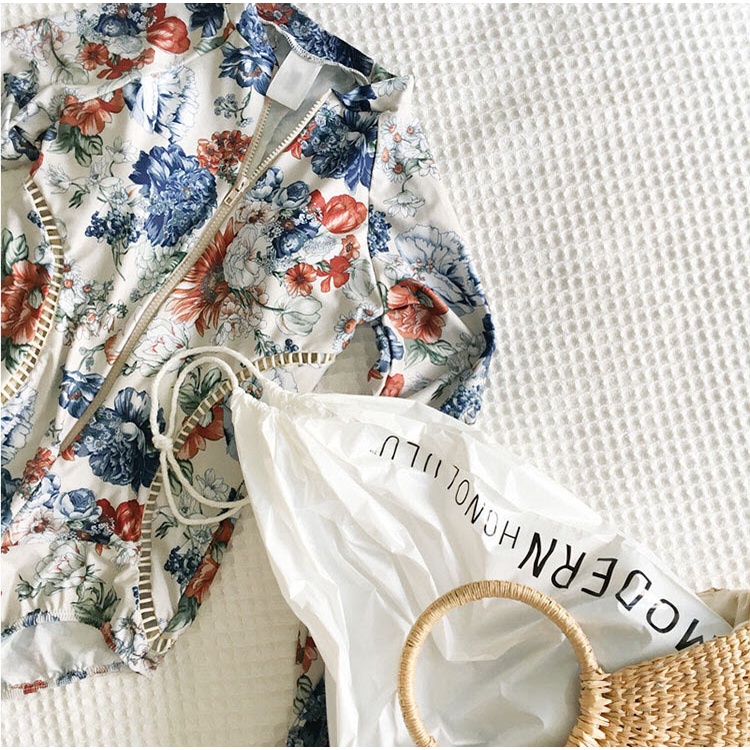[Hàng Nhập] Monokini- Đồ bơi liền thân ,dài tay, họa tiết hoa mẫu đơn #18001