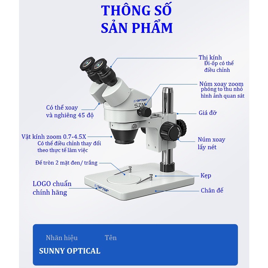 Kính hiển vi SZM-7045 SOPTOP chính hãng Sunny Optical (tặng kèm đèn Led)