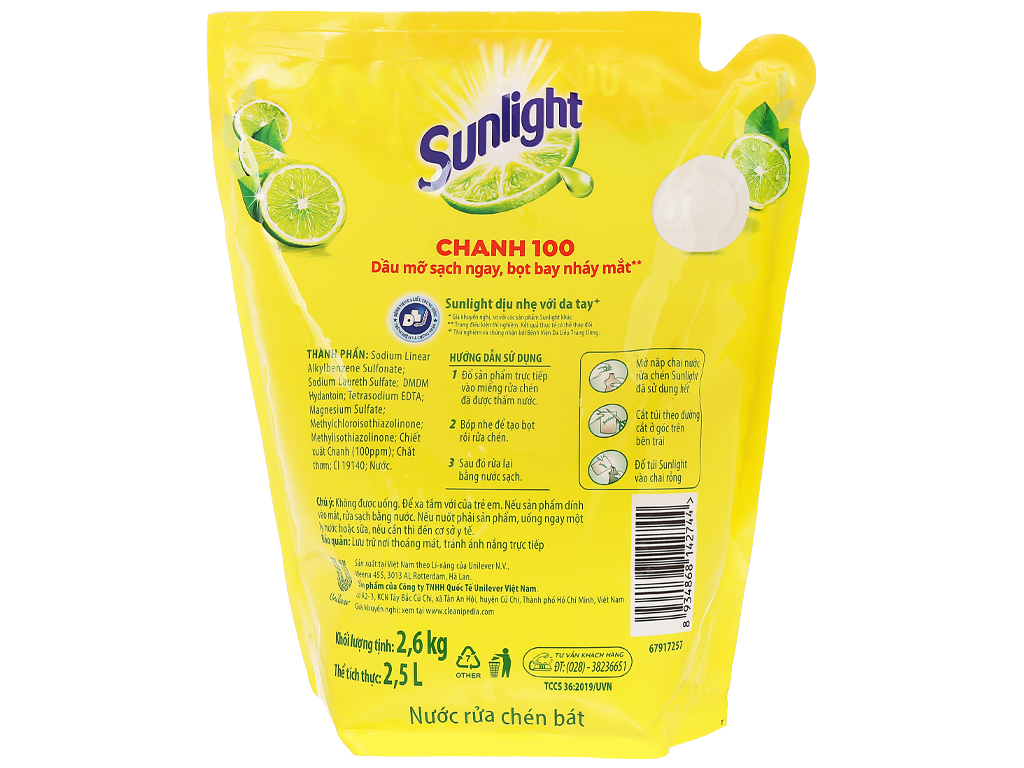 COMBO Nước rửa chén Sunlight Chanh 100 Can 3.8kg và Túi 2.6kg
