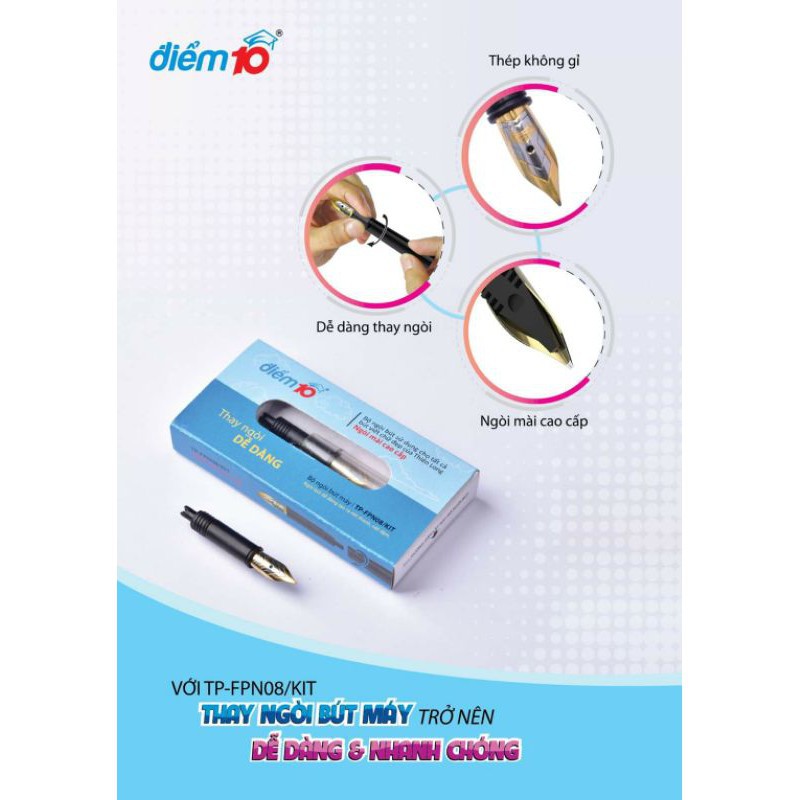Bộ Ngòi Bút Máy Điểm 10 Thế Hệ Mới TP-FPN08 - Ngòi Mài Sâu Chuyên Luyện Viết Chữ Đẹp