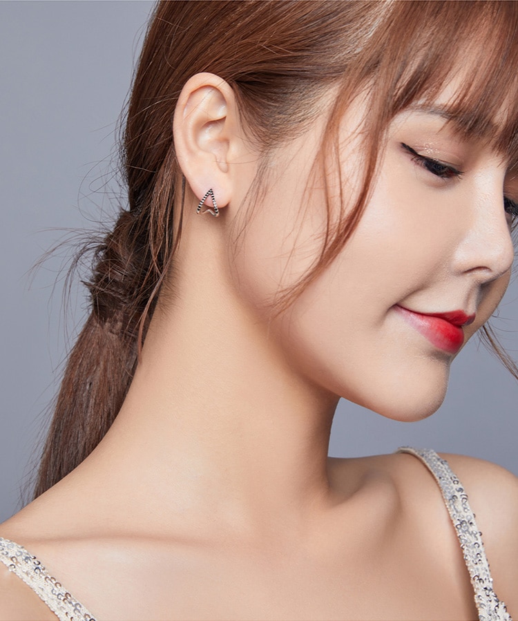 Bông Tai Bamoer SCE924 Bằng Bạc 925 Sterling Kiểu Dáng Hình Học Đơn Giản Cho Nữ