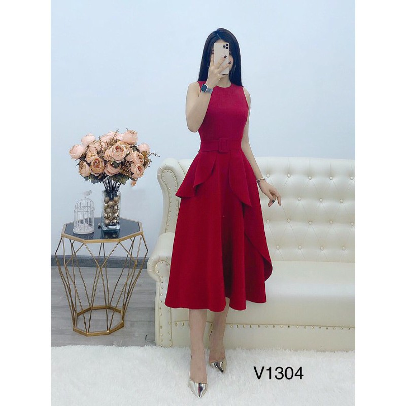 [ xả kho ] MiD Đầm đỏ nổi bật V1304 thắt đai eo Mie Design kèm ảnh thật