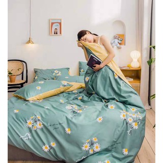 Bộ Chăn Ga Gối Cotton Poly Cúc Hoạ Mi Xanh