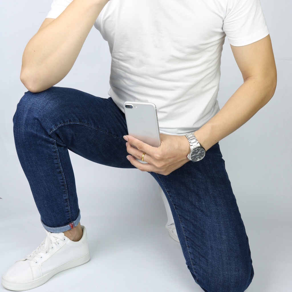 Quần Jean Nam Xanh Nhạt Cao Cấp Không Ra Màu Chất Bò Jeans Dày Co Giãn Tốt Dáng Slimfit _X091