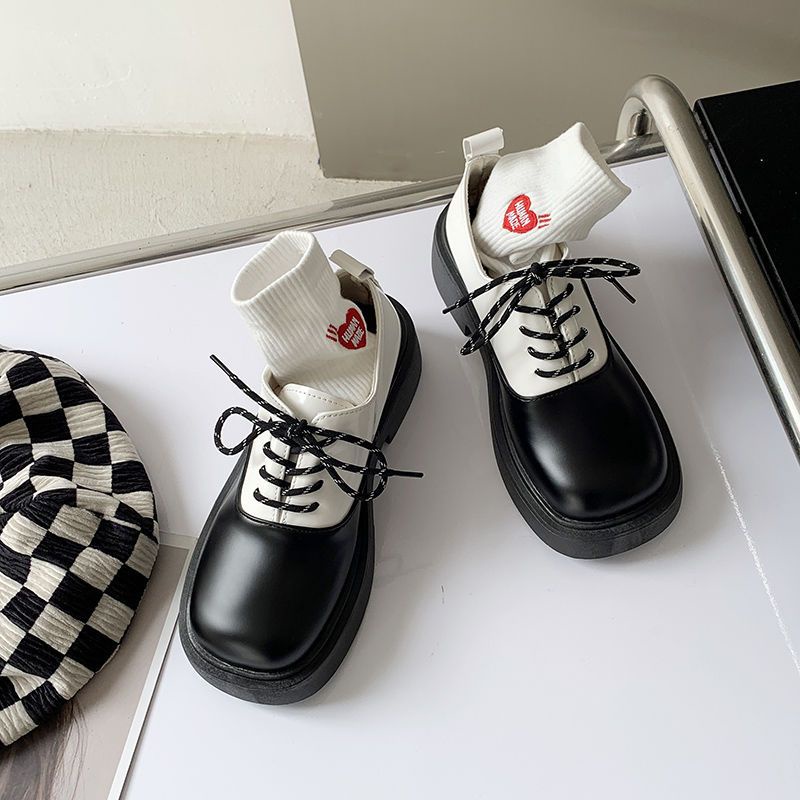 Giày Da Mũi Tròn Màu Tối Phong Cách Anh Quốc Cổ Điển Thời Trang Cho Nữ