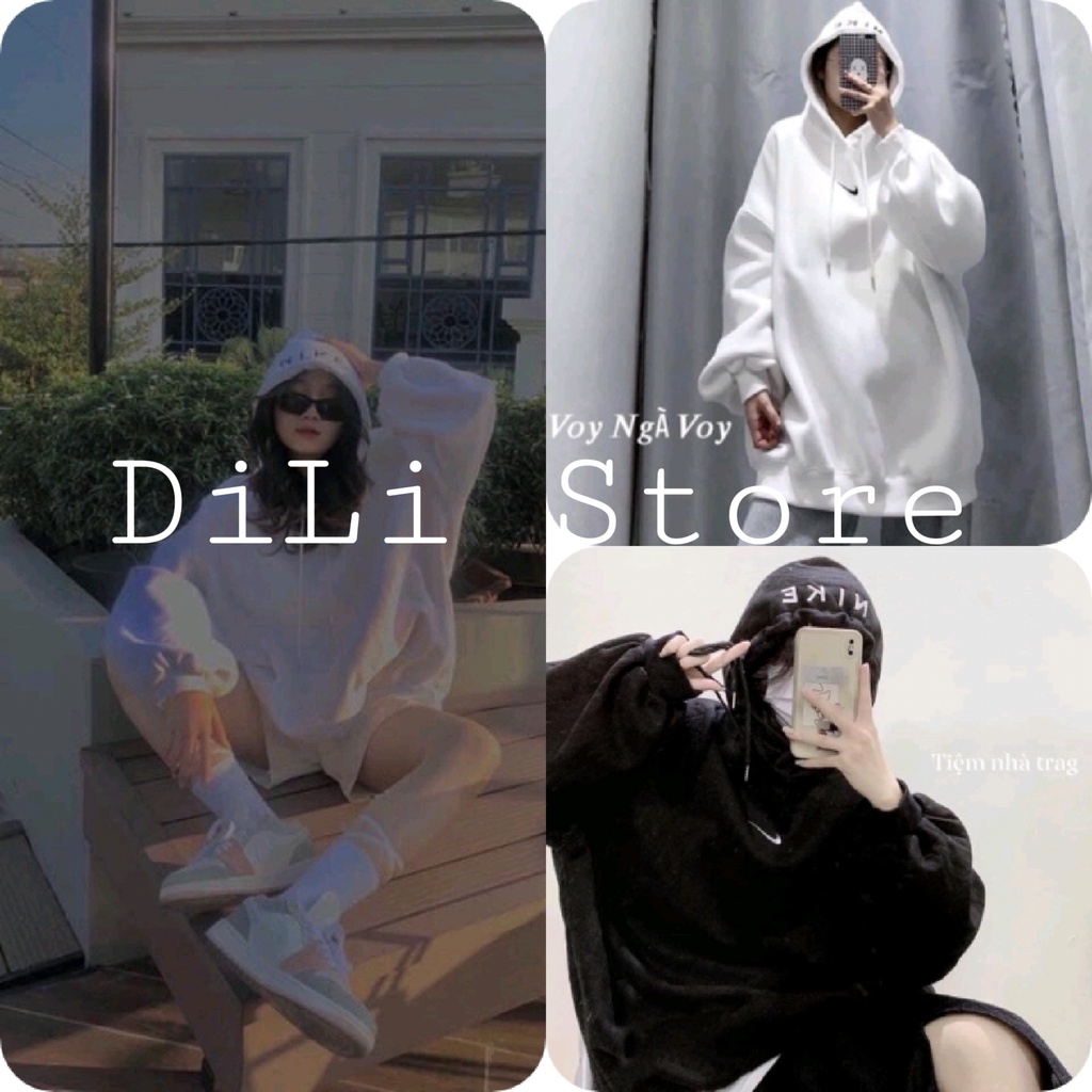 Hoodies NAI thêu mũ full 3 màu đen, trắng, xám -nỉ bông tay bồng ulzaang