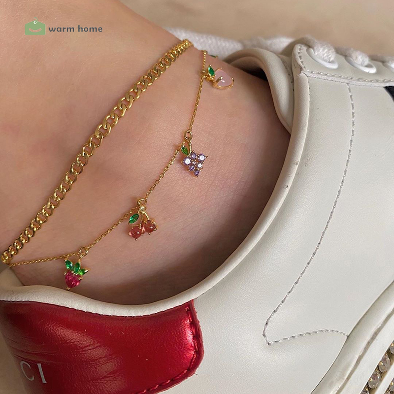 Lắc Chân Thiết Kế Mặt Hình Trái Cherry Đơn Giản Xinh Xắn