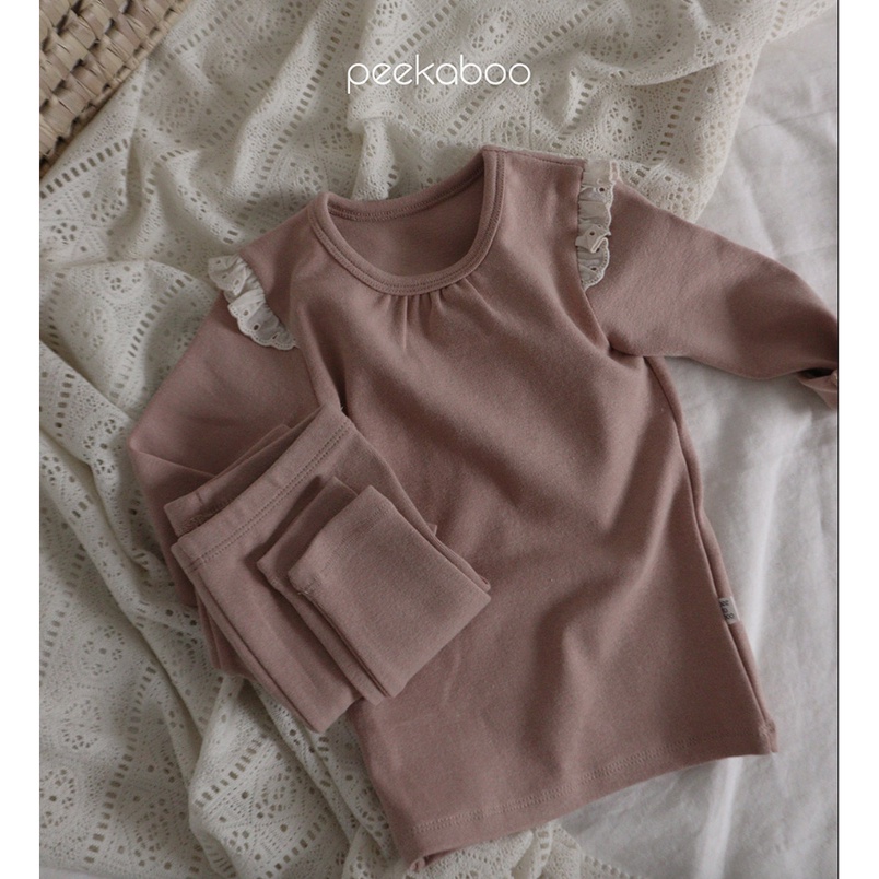 (Chính hãng) Bộ rời áo dài tay kèm quần dài Petit bánh bèo thu đông 2022 Peekaboo made in Korea cho bé gái từ 1-7 tuổi