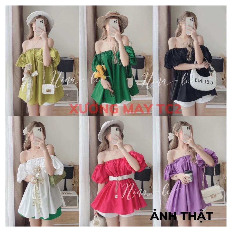 Áo trễ vai bánh bèo tiểu thư,chất vải đẹp cao cấp bao đẹp ulzzang hàn quốc váy trễ vai tay bồng XƯỞNG MAY TC2
