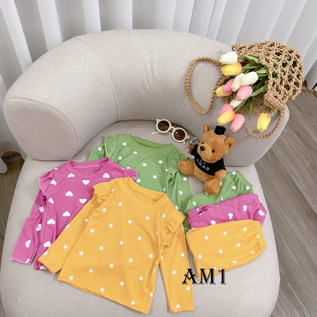 Đồ bộ quần áo dài tay cho bé - Bộ thu đông len tim cho bé gái AM829 TTR107