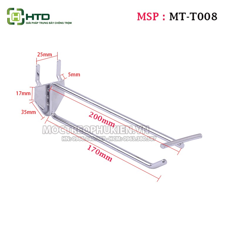 Móc treo phụ kiện dạng cài tấm lỗ, móc đôi có bảng giá