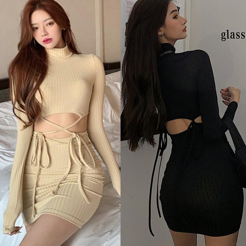 Đầm cổ lọ tay dài màu trơn phong cách Hàn Quốc quyến rũ cho nữ #3fashion