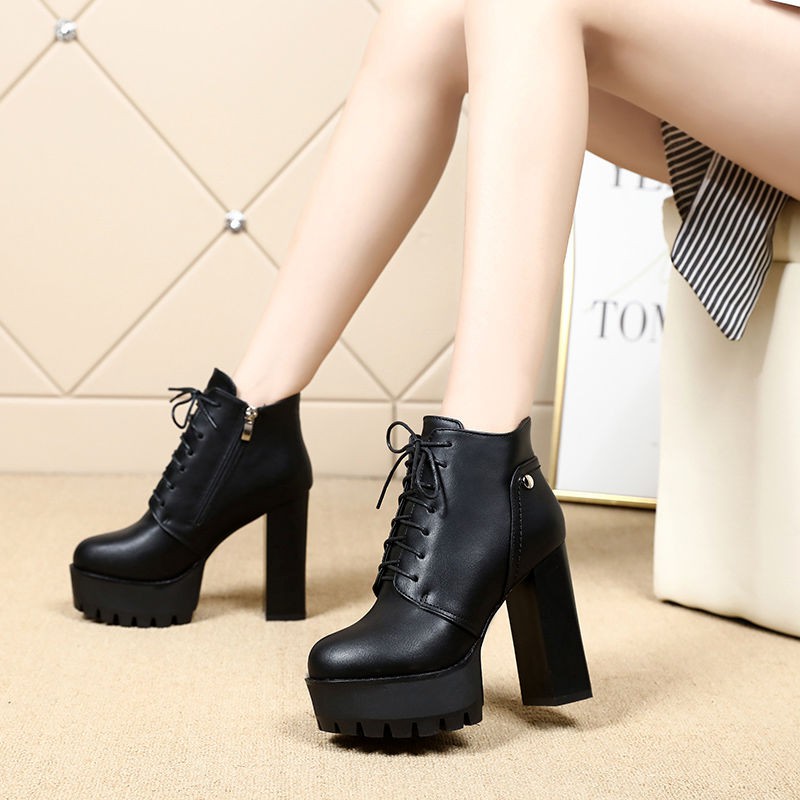 Giày Bốt Martin Cổ Thấp Da Pu Gót Dày Phối Khóa Kéo Thời Trang Mùa Đông 2023 Dành Cho Phụ Nữ Size 34 - 39