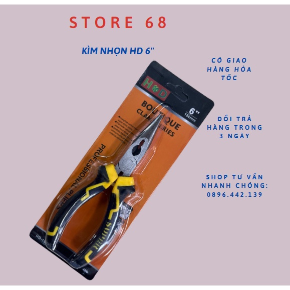 Kìm Nhọn Kẹp HD 6in, Cầm chắc tay, lực cắt mạnh, bén