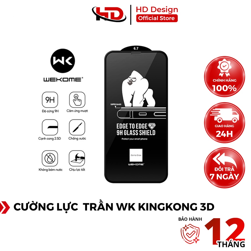 Cường lực trần WK kingkong 3D - Bo Khít Máy - Chính Hãng HD Design