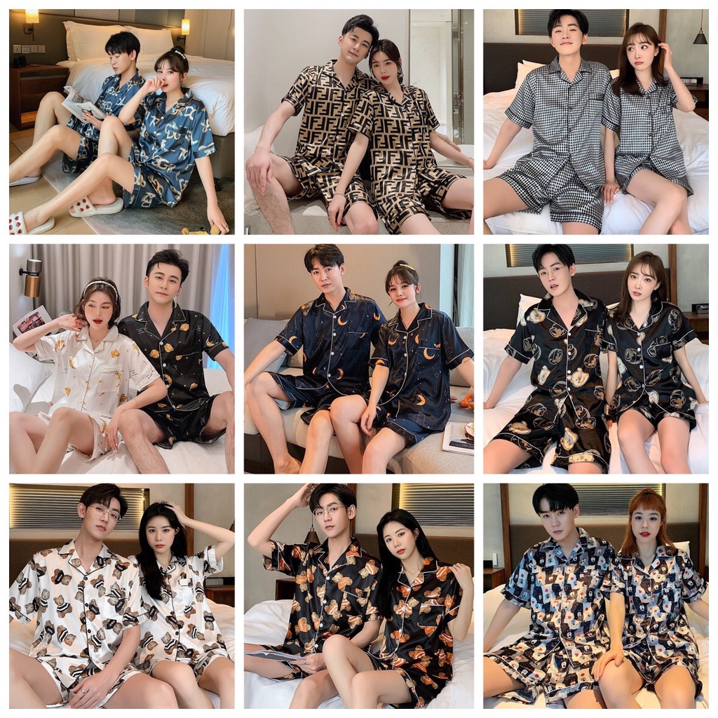 [Sẵn] Đồ ngủ Pijama nam nữ cộc tay họa tiết chữ