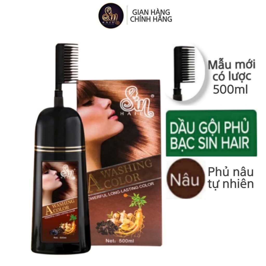 Dầu Gội Phủ Bạc SIN HAIR Nhật Bản 500ml - Màu Đen, Nâu Chính Hãng