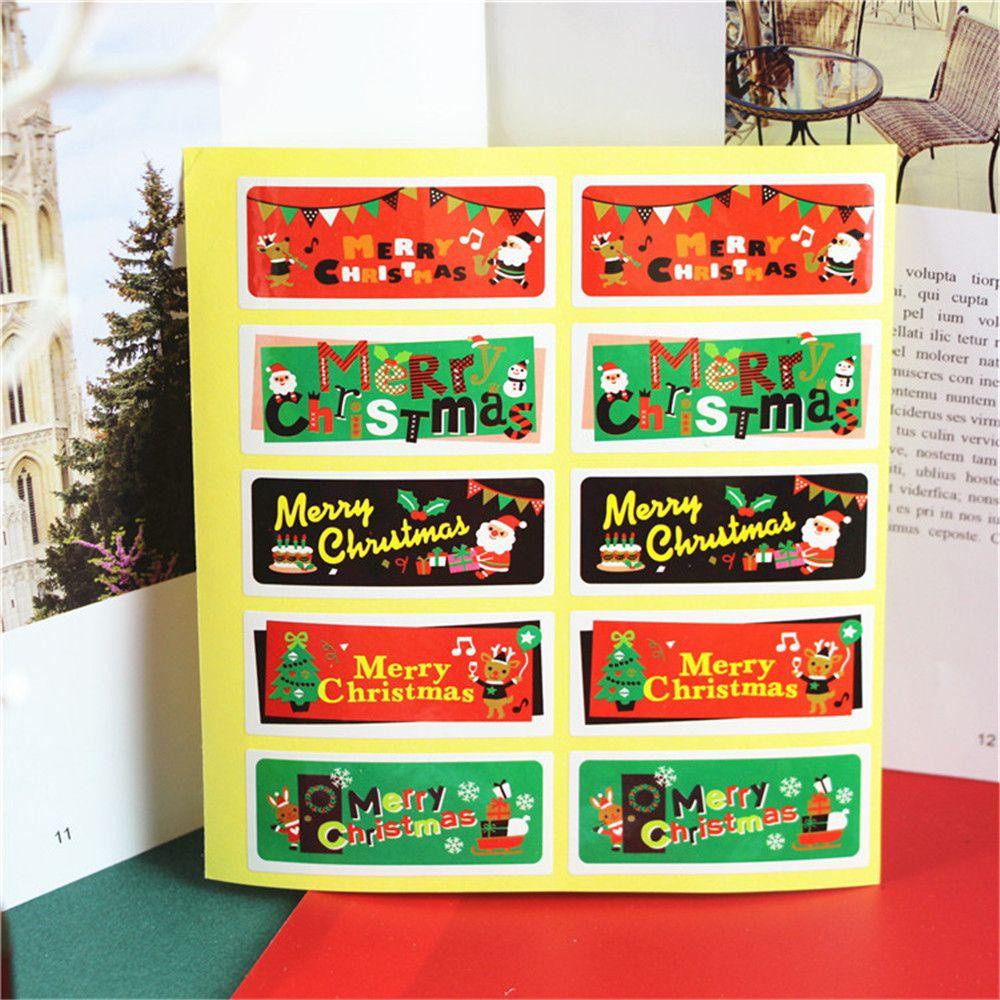 Set 50 / 100 Sticker Giấy Kraft In Hình Tuần Lộc Trang Trí Giáng Sinh