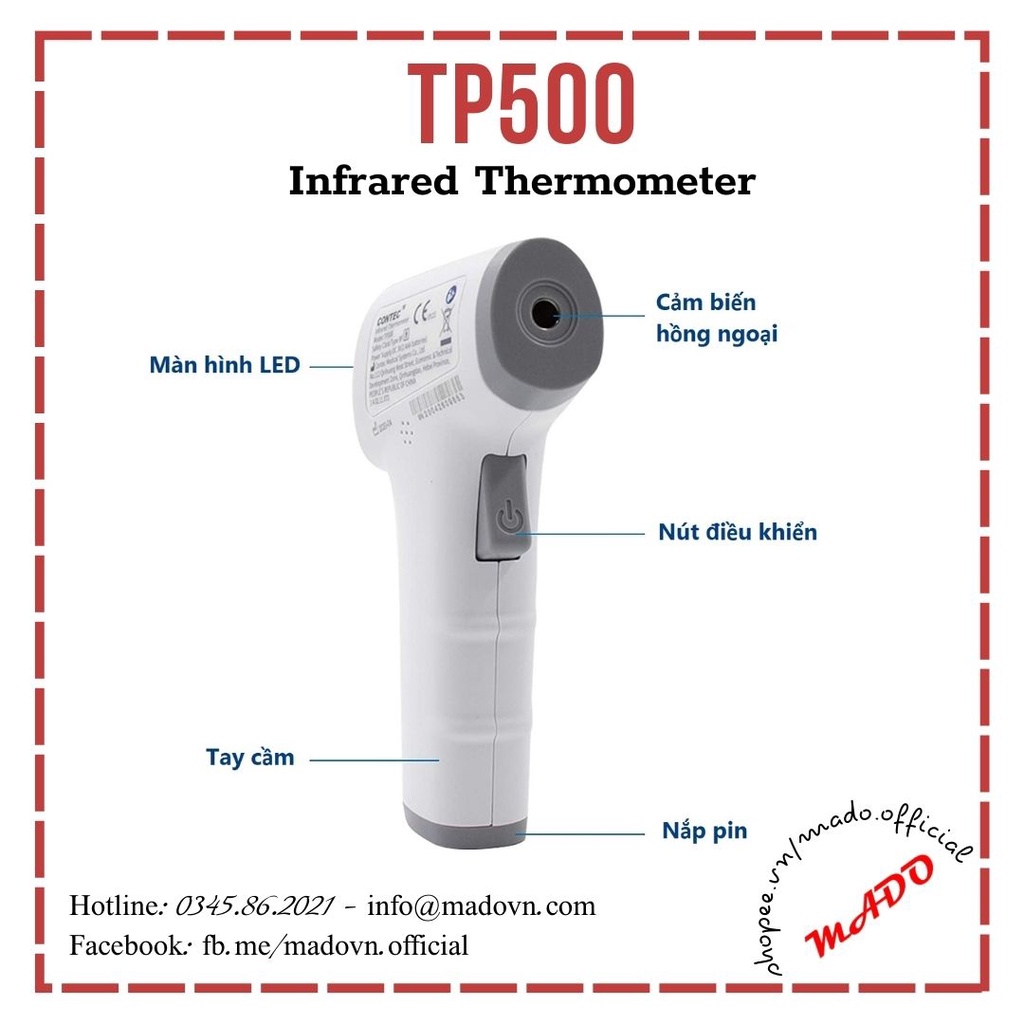 Nhiệt kế hồng ngoại đo trán CONTEC TP500 - Nhiệt kế điện tử đo nhiệt độ sữa, nước không tiếp xúc - Máy đo thân nhiệt