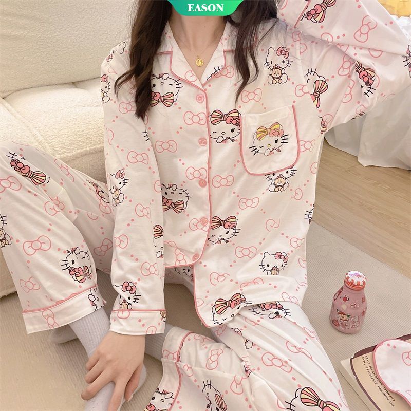 Bộ Đồ Ngủ Tay Dài In Hoạt Hình Sanrio Hello Kitty Nhật Bản Thời Trang Xuân Thu 2022