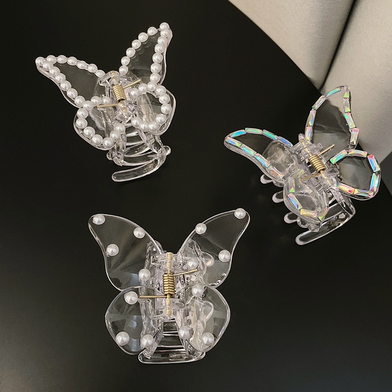 Kẹp Tóc Hình Bướm Trong Suốt Đính Ngọc Trai Phong Cách Hàn Quốc Thời Trang