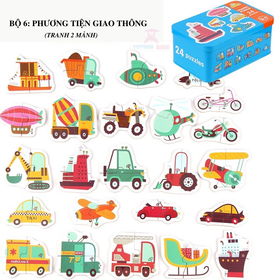Bộ tranh ghép hình 3D Puzzle hộp thiếc đồ chơi xếp hình phát triển thông minh cho bé 1 2 3 4 tuổi Totorokids