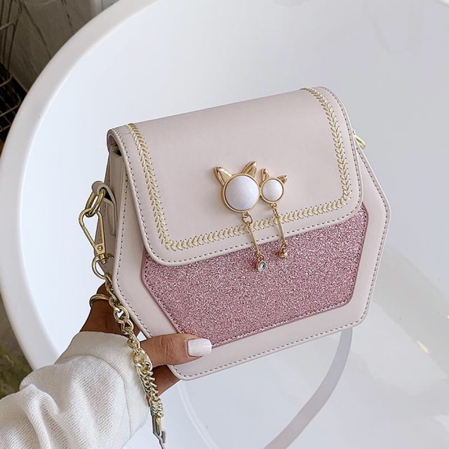 Túi xách nữ cao cấp , hình lục giác, phối nhũ phong cách NV0300