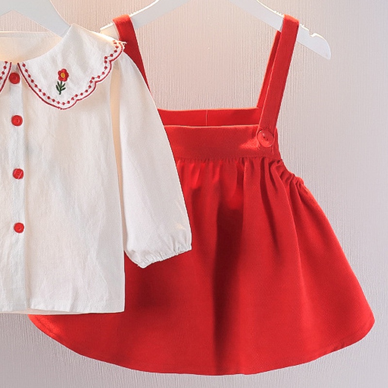 Bộ Đầm Dài Tay + Váy Yếm Xinh Xắn Theo Phong Cách Hàn Quốc Dành Cho Bé 0-4 Tuổi