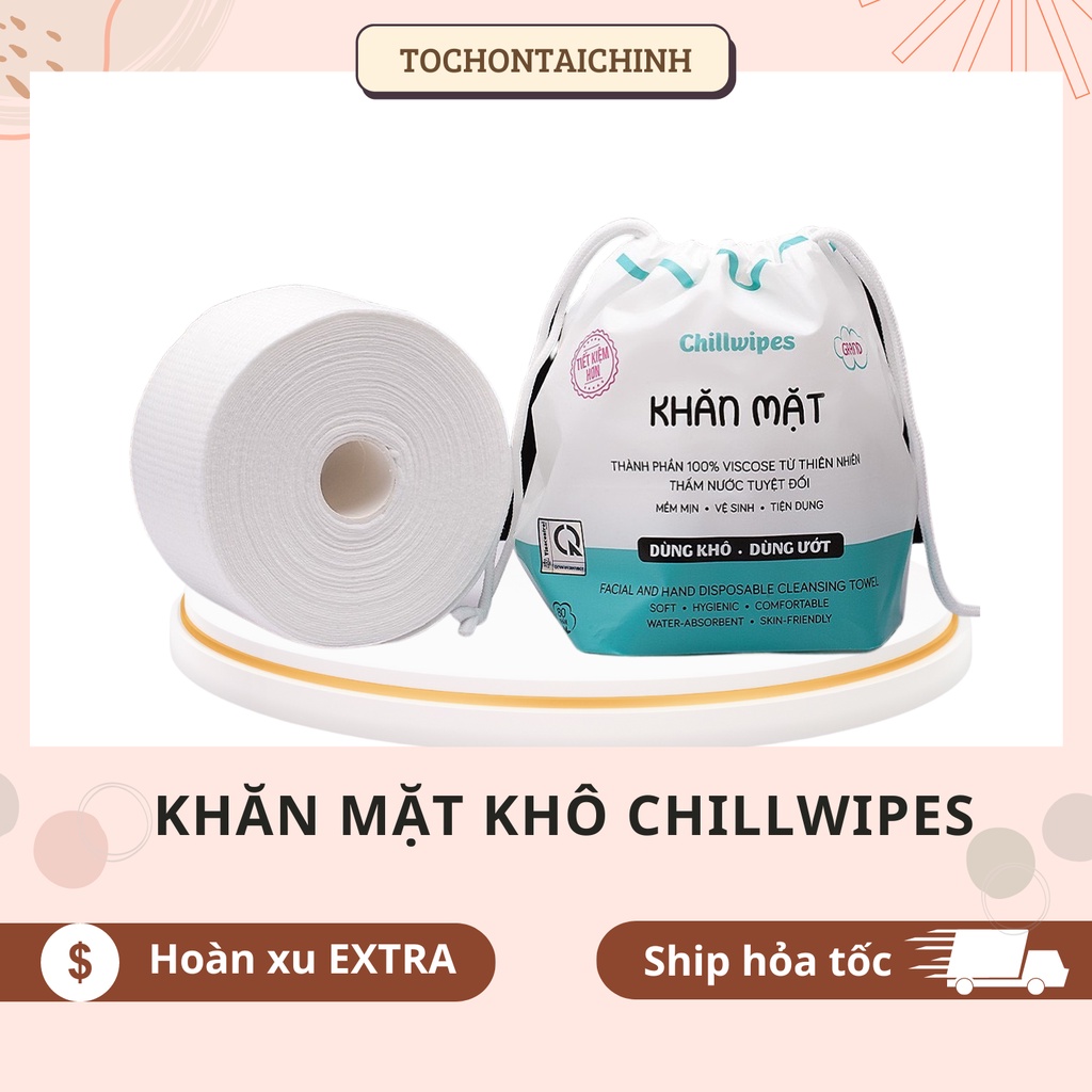 Khăn mặt khô - Khăn lau mặt 1 lần Chillwipes Facial and Hand Disposable Cleansing Towel 80 Khăn / Cuộn