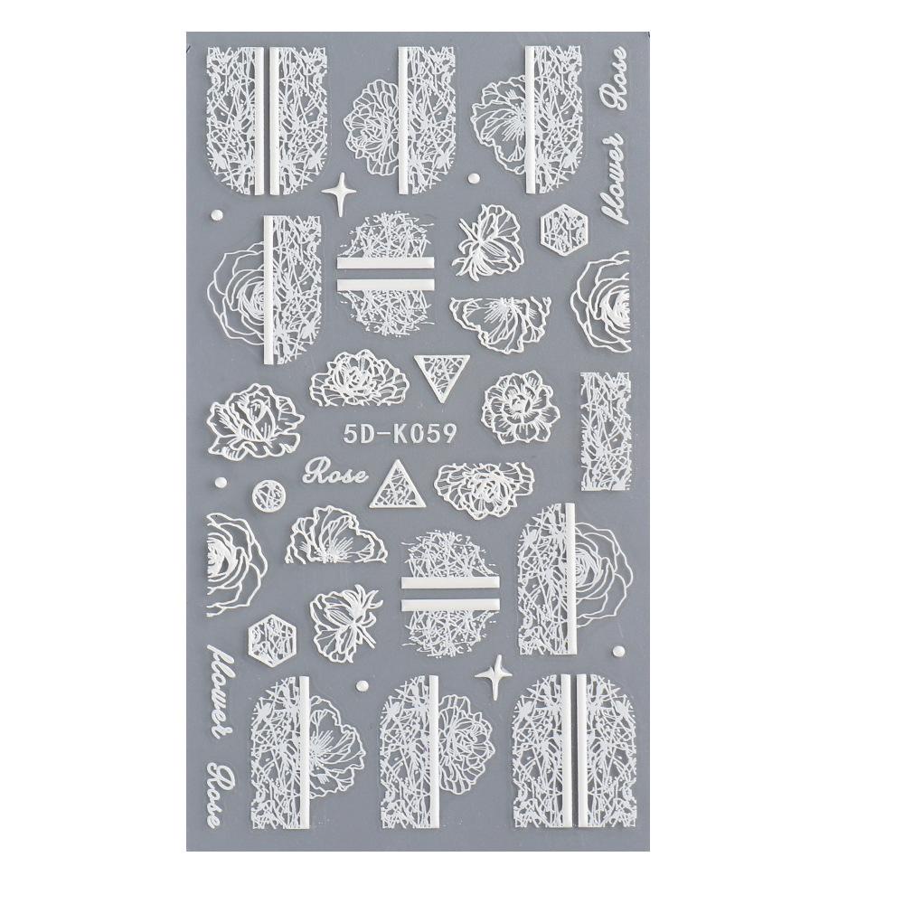 Hình Dán Trang Trí Móng Tay Họa Tiết Hoa Trắng Đen Bằng Acrylic