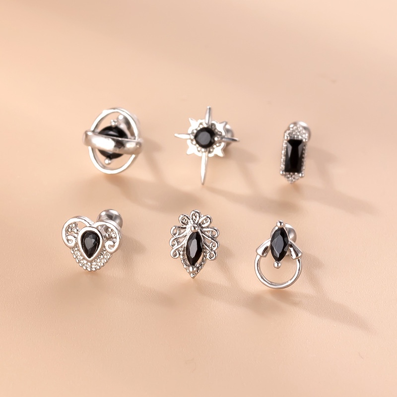 1 Khuyên Tai Kiểu Dàn Giáo Bằng Thép Đen Zircon 20Gauge