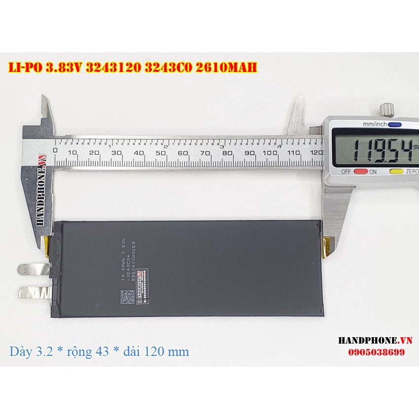 Pin Li-Po 3.83V 2610mAh 3243120 3243C0 (Lithium Polymer) cho Bàn Phím Bluetooth, Điện thoại, Máy Tính Bảng, Tablet