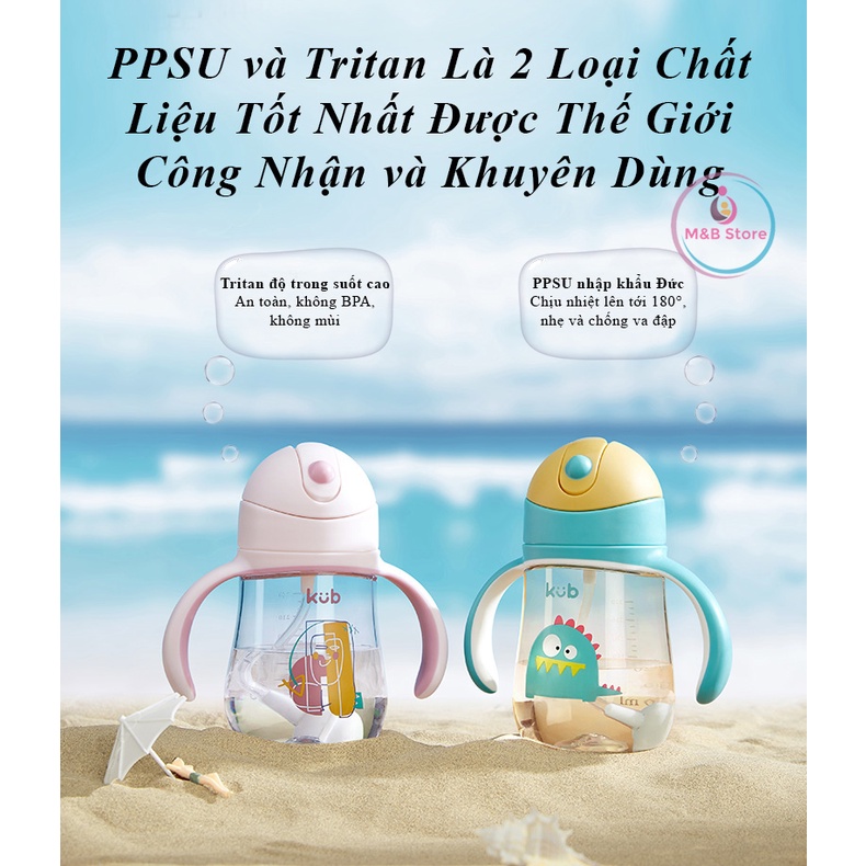 Bình Tập Uống Nước Chống Sặc Tritan/PPSU 240ml - KUB, Uống Mọi Tư Thế, Không Rò Rỉ Nước