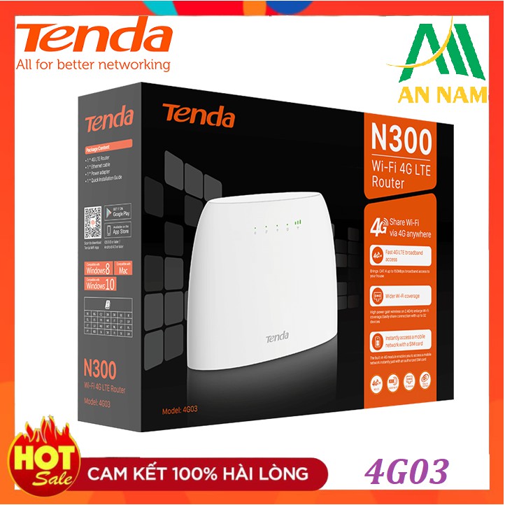 Bộ Phát Wifi 4G LTE Tenda 4G03 Có Cổng Lan Chuẩn N300 - Hàng Chính Hãng