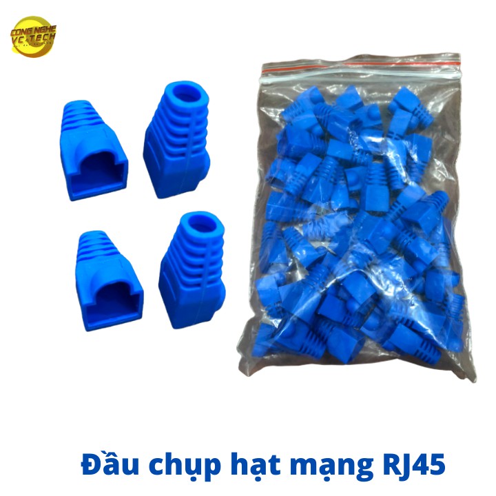 Combo 100 Đầu Chụp Hạt Mạng RJ45 Màu Xanh-Cao Su Tốt