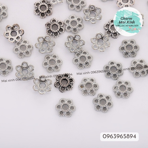 Charm Chặn Bạc, Đế Hoa Úp Hạt Vòng Tay - phụ kiện vòng tay tự làm handmade