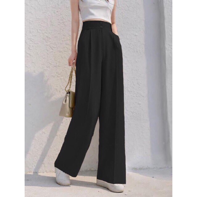 Quần Culottes Ống rộng cạp cao hai cúc cực trend, quần ống rộng vải tuyết mưa cạp cao 7cm cực sang chảnh | BigBuy360 - bigbuy360.vn