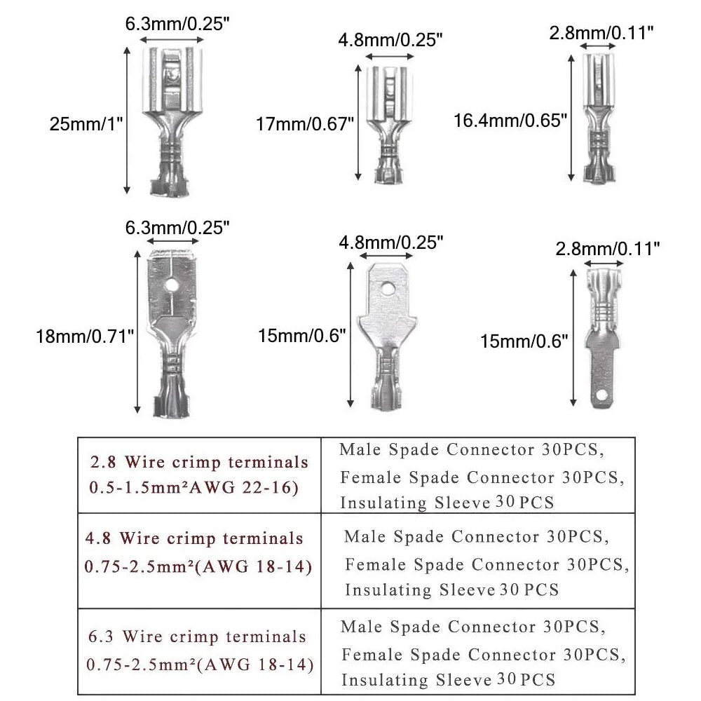 Set 270 Đầu Cos Đực Cái Kèm Vỏ Bọc 2.8, 4.8, 6.3 mm - Giắc Điện, Đầu Nối Dây Điện Thông Dụng Cho Xe Hơi Xe Máy